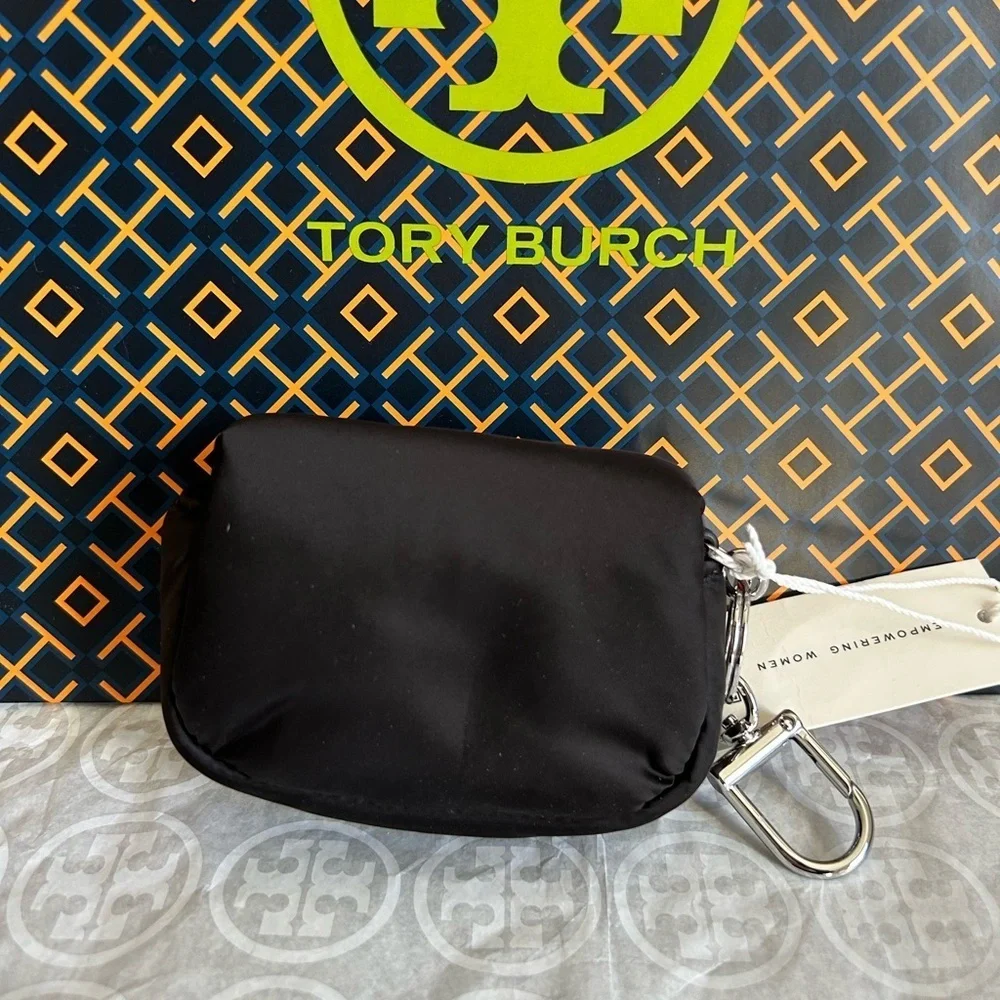 Tory Burch Britten Nylon Puffy Card Case Black Silver